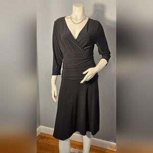 Rekucci Black Slimming 3/4 Sleeve Fit & Flare Tummy Control Midi Dress Size 6
